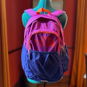 North Face Back Pack — Pink, Purple, Orange — Waist Strap — Laptop pocket